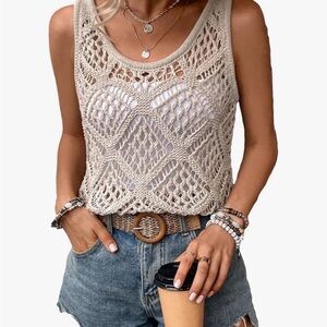 Beige Crochet Tank Top - Women's Summer Knit Camisole